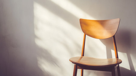 Wooden chair on white wall background - Vintage filter and sunflare effectの写真素材