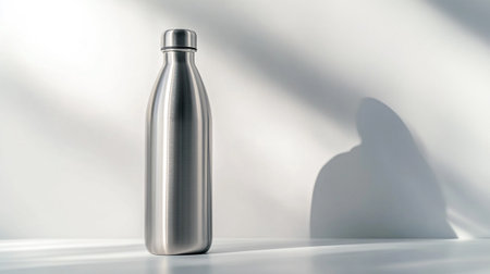 Metal water bottle on white background with shadow. 3D rendering.の写真素材