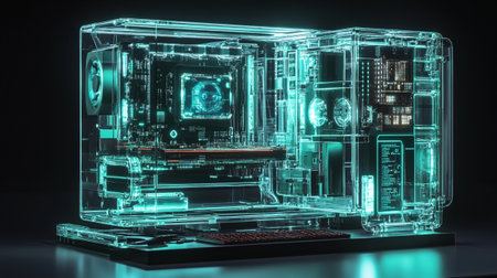 3d rendering of a futuristic computer setup with a processor