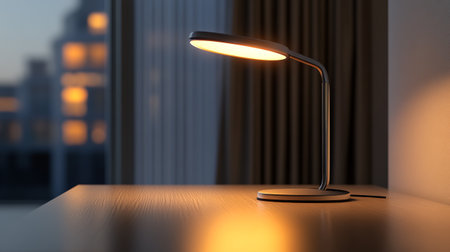 3d rendering of a desk lamp on a table in a roomの写真素材