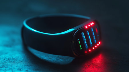 Modern smart watch with red and blue led screen. 3D renderingの写真素材