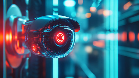 Security camera with red light in the dark room. 3d rendering