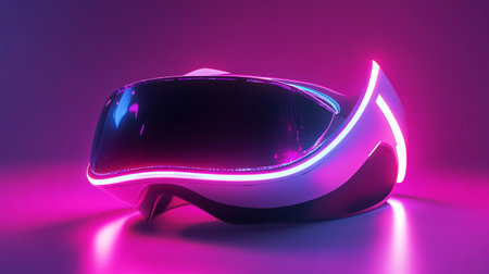 Virtual reality glasses in neon light. 3d rendering. Neon lights.
