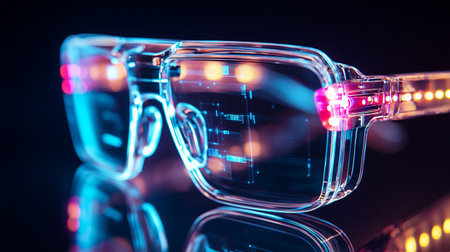 Optical glasses on a black background. 3d rendering. Lens flare.の写真素材