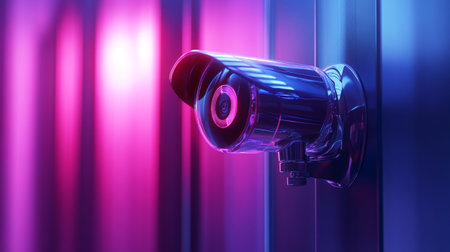 CCTV security camera or surveillance camera on the wall. 3d renderingの写真素材