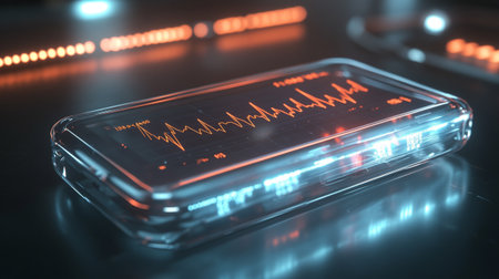 Smartphone with medical cardiogram on screen. 3D rendering