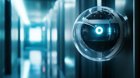 View of a Power button on a server room - 3d rendering
