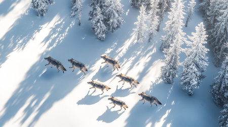 3d rendering of a group of wild wolves in the winter forest