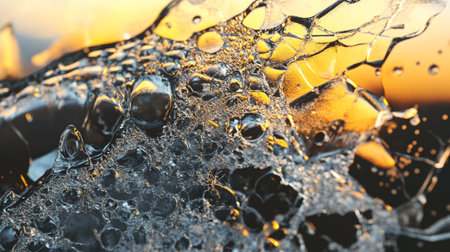 Close up of water drops on the surface of the water. Abstract background.
