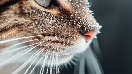 Close-up of a cat's nose covered with hoarfrostの写真素材