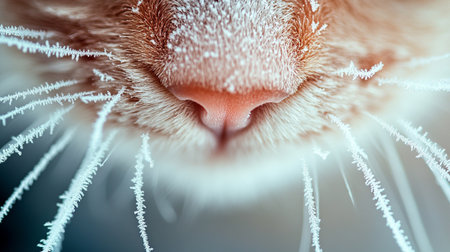 Close-up of a cat's nose covered with hoarfrostの写真素材