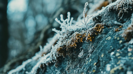 Frozen plants in the forest in winter. Beautiful winter landscape.の写真素材