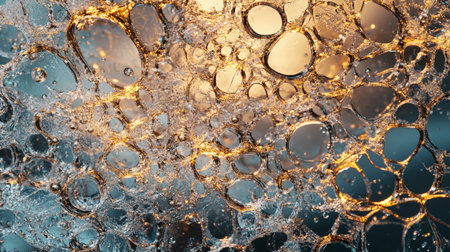 Macro shot of oil bubbles on water surface. Abstract background.の写真素材