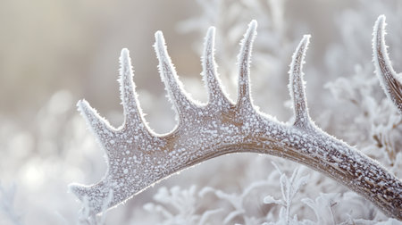 Close-up of antlers of a deer covered with hoarfrostの写真素材