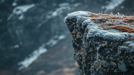 Rock covered with snow in the mountains. Winter landscape. Toned.
