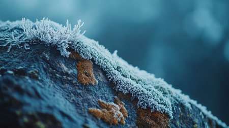 Frost on a tree trunk in the forest. Winter landscape.の写真素材