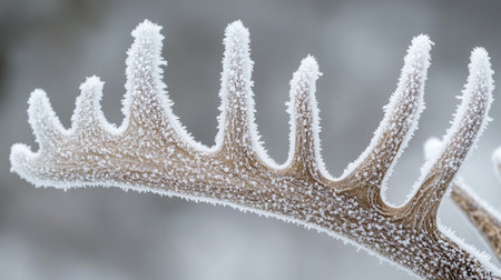 Close-up of a deer antlers covered with hoarfrostの写真素材