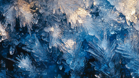 Frosty natural background. Ice crystals close up. Winter backgroundの写真素材