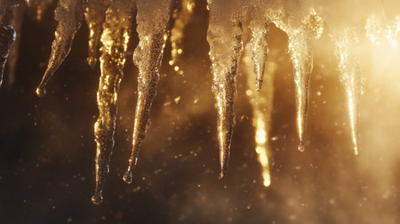 Icicles on the roof of the house. Winter background.の写真素材