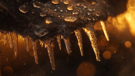 Ice stalactites and icicles on a dark background. 3d rendering