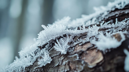 Hoarfrost on a tree in the winter forest. Winter backgroundの写真素材