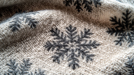 Woolen knitted fabric with snowflakes. Winter backgroundの写真素材