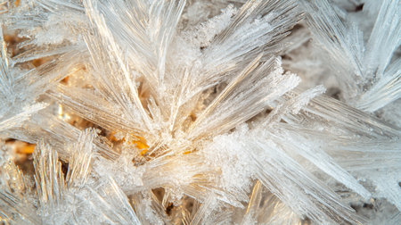 Ice crystals on the tree as an abstract background. Close-up.の写真素材