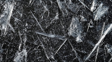 Pieces of broken glass on a black background. Background for design.の写真素材