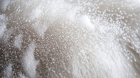 Close-up of water droplets on the fur of a white dogの写真素材