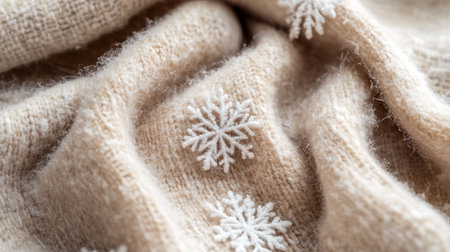 Woolen fabric with snowflakes as background, closeupの写真素材