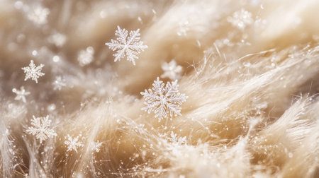 snowflakes on wool - macro photo with shallow depth of fieldの写真素材
