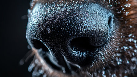 Dog nose with water drops close-up. Shallow depth of fieldの写真素材