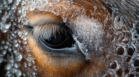 Eye of a horse covered with hoarfrost. Close-up.の写真素材