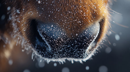 Close-up of a horse's nose covered with hoarfrostの写真素材