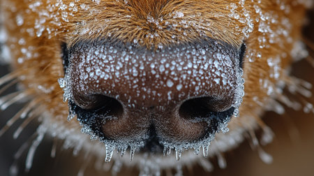 Close-up of the nose of a dog in the snowの写真素材