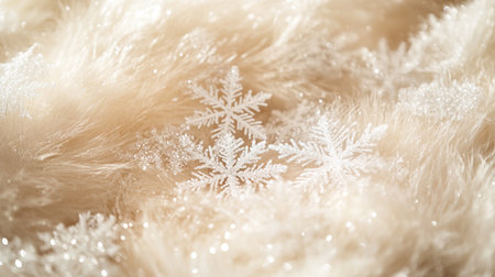 White snowflakes on fur background. Festive Christmas background.の写真素材