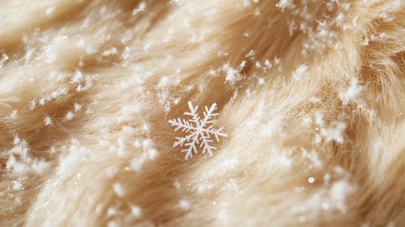 Snowflake on fur background, close-up. Winter concept.