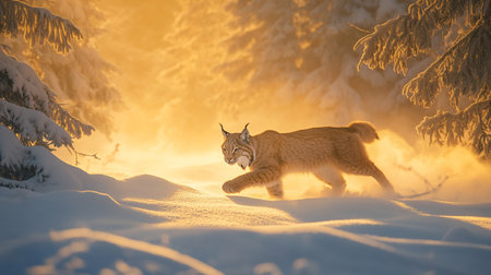 Eurasian lynx (Lynx lynx) in winter forestの写真素材