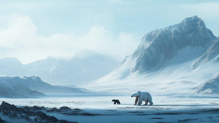 Polar bear (Ursus maritimus) mother and cub on the ice. 3d renderの写真素材