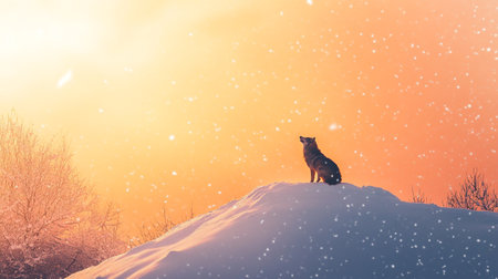 Wolf on a snowy hill at sunset. Canis lupus