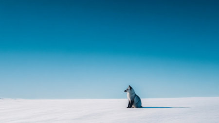 Penguin standing on a snow covered field, blue sky background
