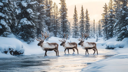 Reindeer in Lapland, Finland in the winter.の写真素材