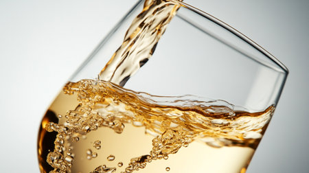 White wine splashing into a glass on white background. Close up.の写真素材