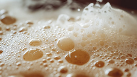 Coffee foam and bubbles close-up. Shallow depth of field.の写真素材