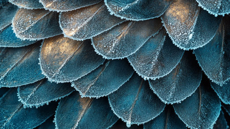 Frost on a pine cone in winter. Close-up.の写真素材
