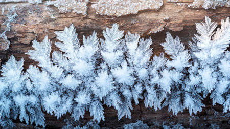Hoarfrost on tree bark. Winter background. Natural background.