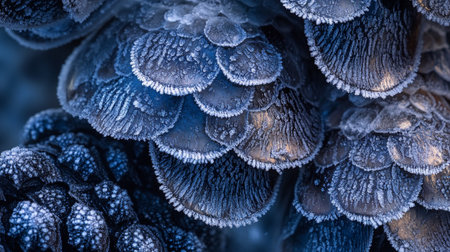 Frosted pine cones close-up. Winter background. Macro