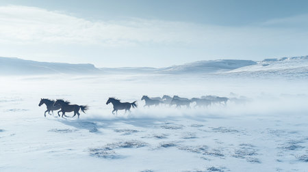 Horses in the snow - 3d render, winter landscape.