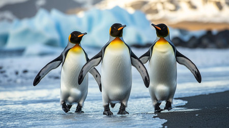 King penguins (Aptenodytes patagonicus) on the iceの写真素材