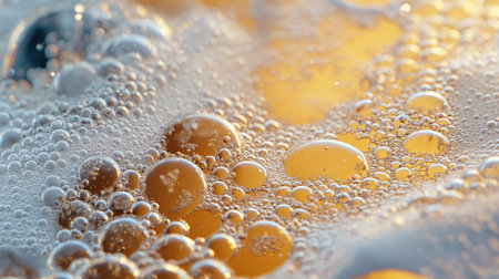 Close-up of beer bubbles. Abstract background. Macro photography.の写真素材